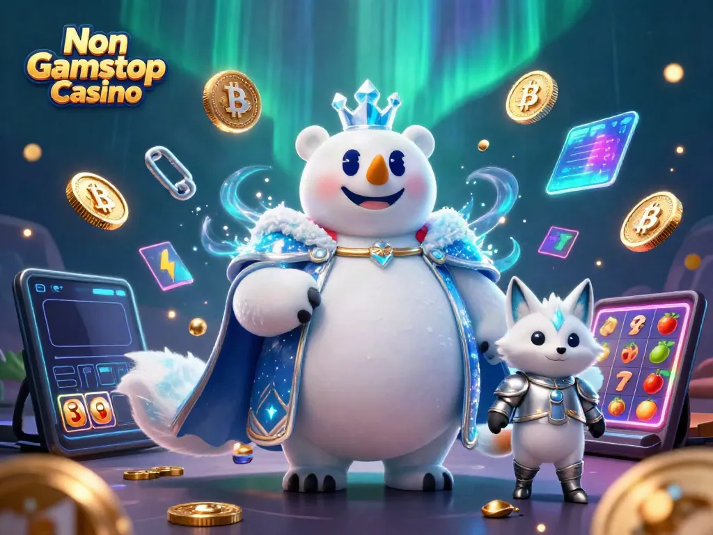 Engage with Non Gamstop Casino through vibrant 3D cartoon characters and dynamic gaming symbols.