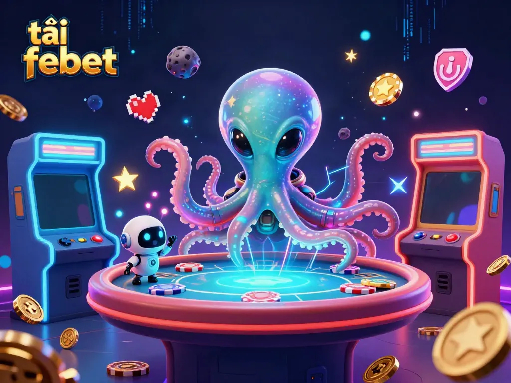 Engage in excitement with the colorful 3D illustration showcasing aliens playing poker, reflecting the thrill of tải febet.
