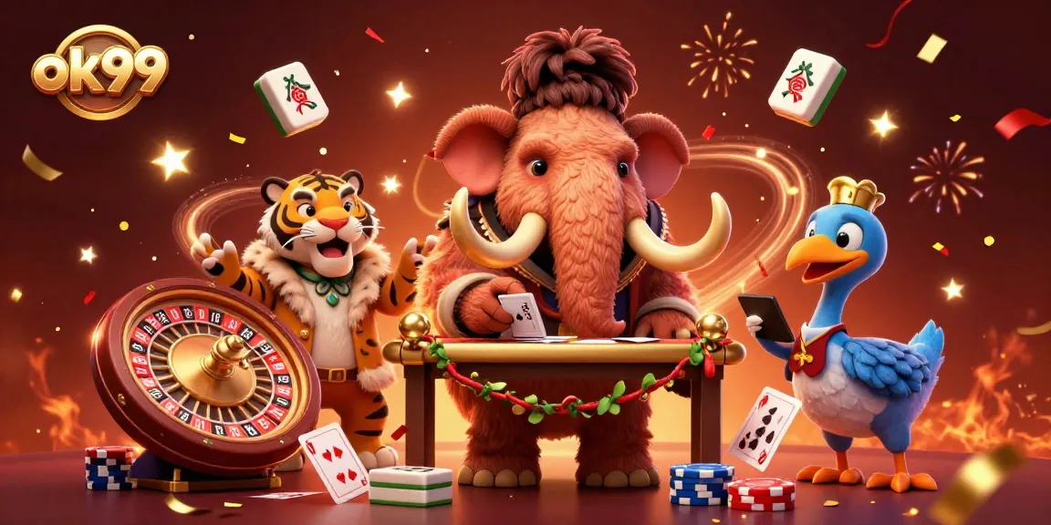 Experience the vibrant world of ok99 with a playful casino scene featuring unique characters.