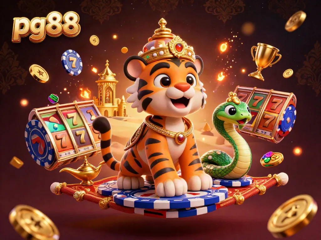 Experience the thrill of pg88 slots with a vibrant Arabian Nights-themed casino illustration.