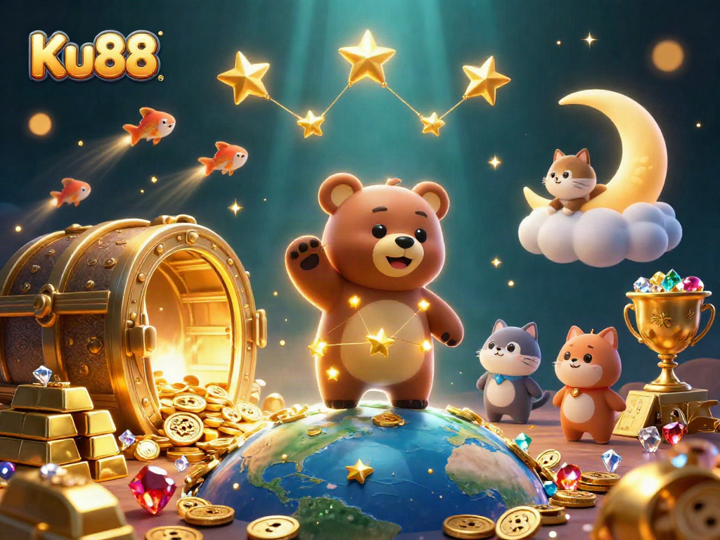 Experience captivating wins at Ku88 with a golden treasure scene highlighting casino elements
