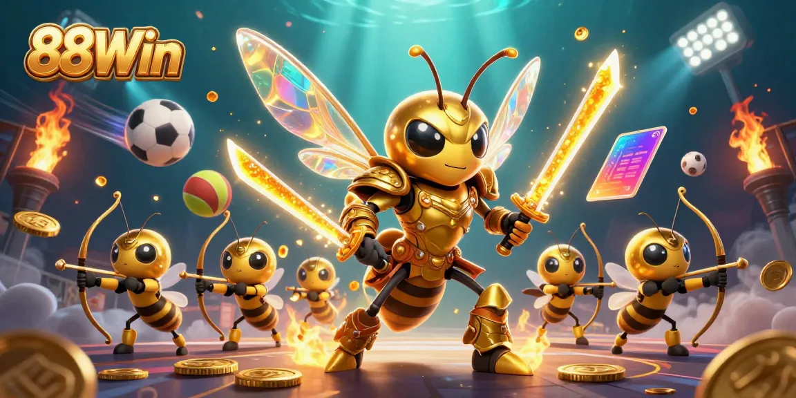Experience big wins with 88Win in a vibrant, dynamic casino scene featuring sports elements and a legendary mascot.