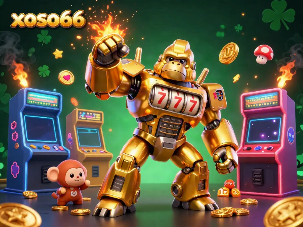 Join the excitement at xoso66, where the golden gorilla mech celebrates big wins with jackpots and gaming fun!