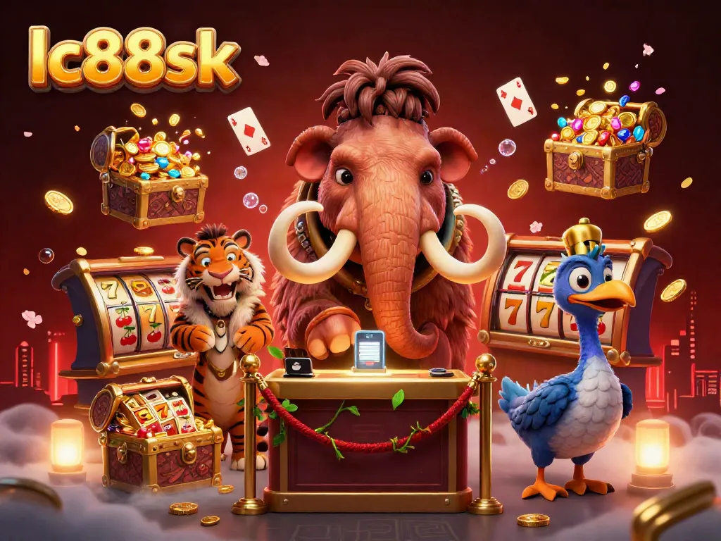 Spin the reels at lc88sk with this vibrant 3D illustration of a woolly mammoth checking IDs.