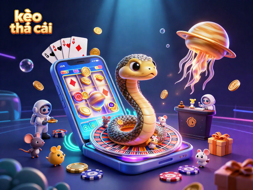 Bettors engage with kèo nhà cái in a cosmic scene featuring roulette elements and vibrant casino imagery.