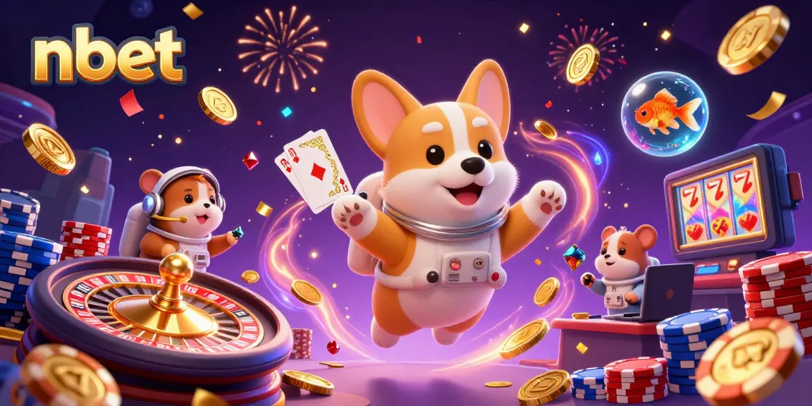 Experience the fun of nbet with floating coins and dazzling casino scenes in zero gravity.