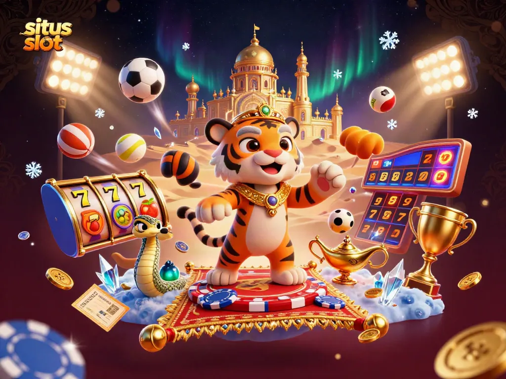 Experience the excitement of situs slot with vibrant illustrations of the jackpot and gaming elements.