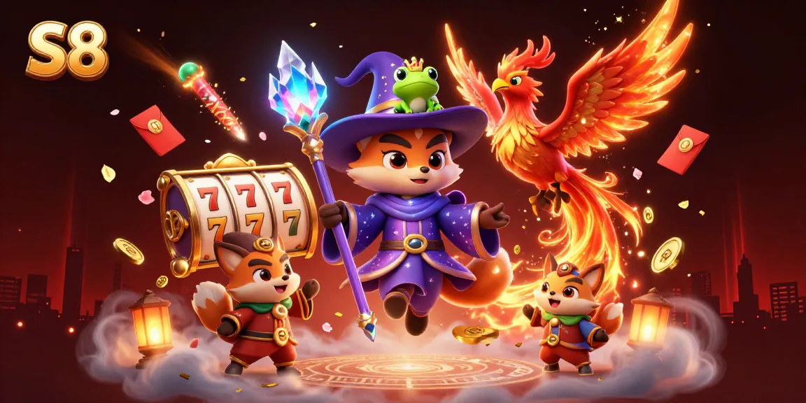 Engage with S8's dynamic gambling universe featuring a wizard fox and phoenix.