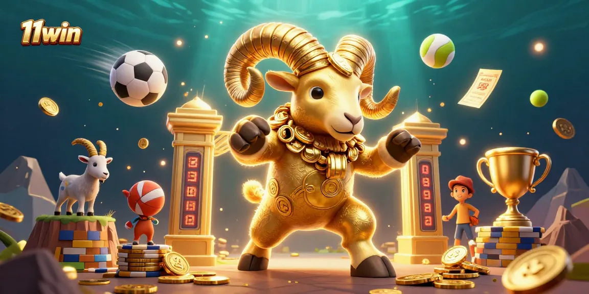 Engage with the action at 11WIN, featuring a golden ram charging through a dazzling casino scene.