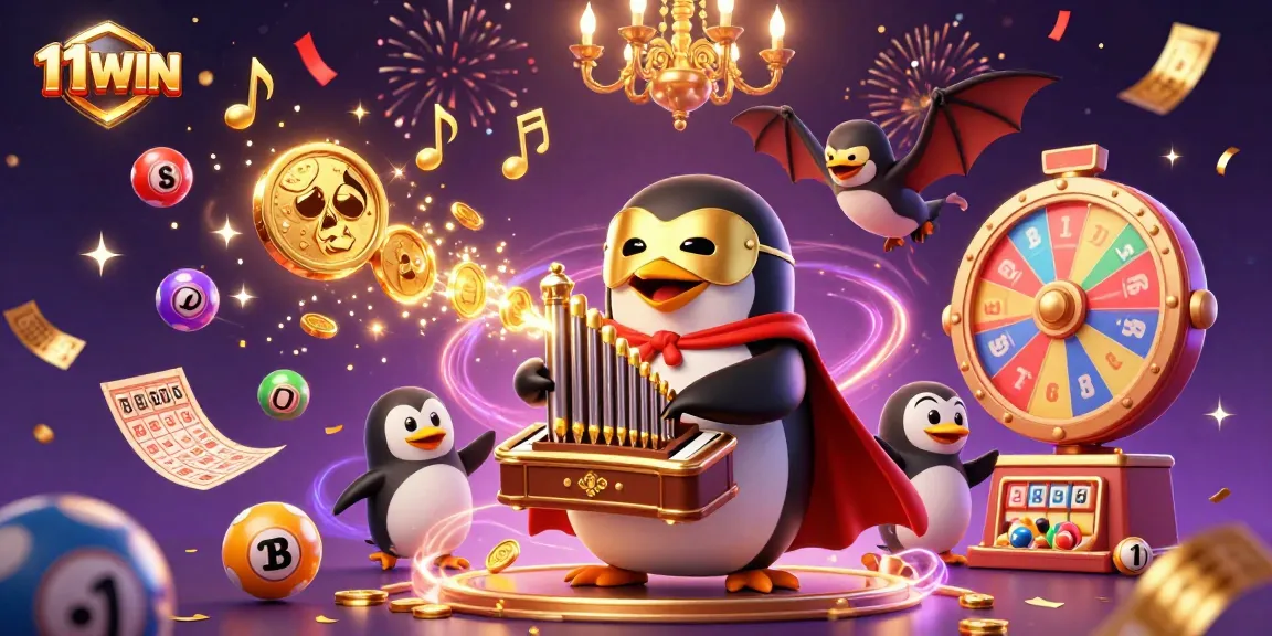 Experience the thrill of winning big with 11WIN’s vibrant casino illustration depicting dynamic games.