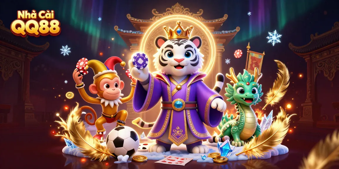 Experience thrilling moments at Nhà Cái QQ88 with a charismatic white tiger, lively monkey, and rich sports betting elements.