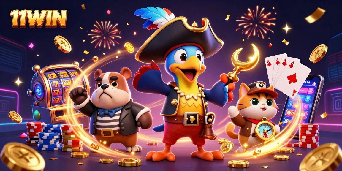 Experience lively action of 11WIN with colorful casino elements and engaging characters.