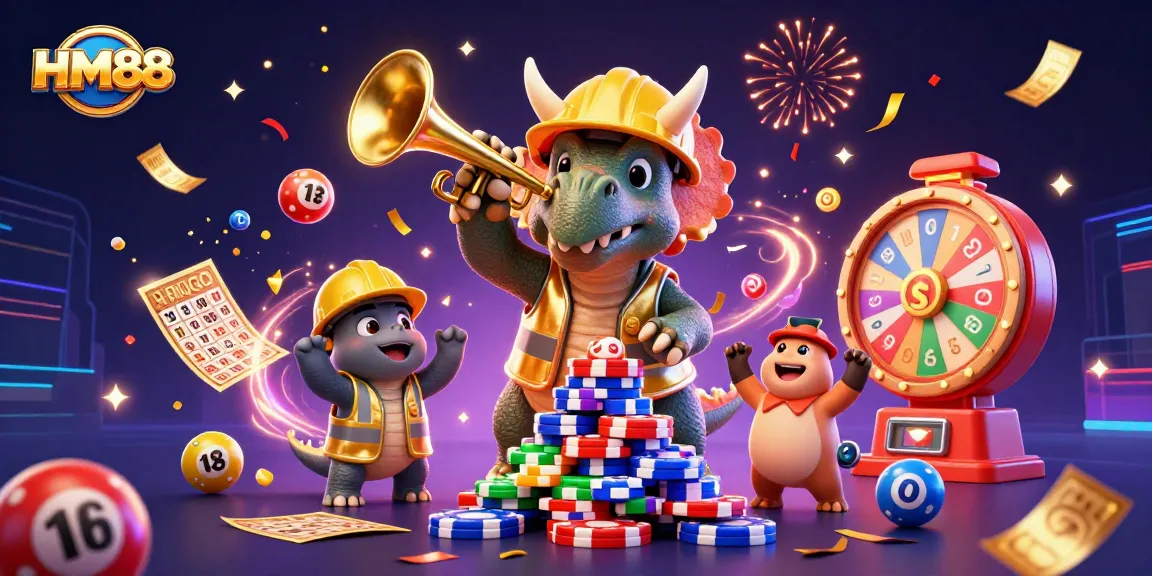 Experience thrilling gaming at HM88 with a dynamic 3D celebration of casino fun and vibrant energy.
