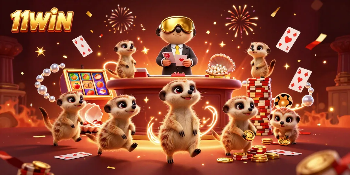 Experience excitement at 11WIN with meerkats running a vivid casino scene full of action and fun.