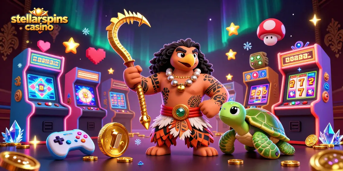 Engage with stellarspins casino as the demigod soars with a golden fish hook amidst vibrant gaming elements.