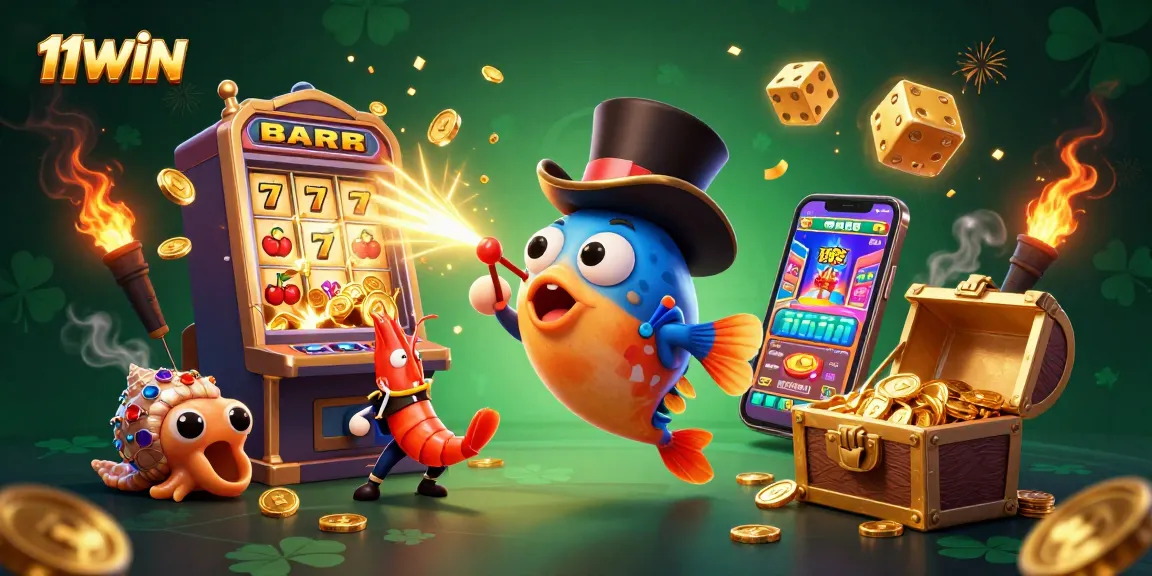 Engage with 11WIN's vibrant world of casino fun featuring an anglerfish and pirate shrimp!